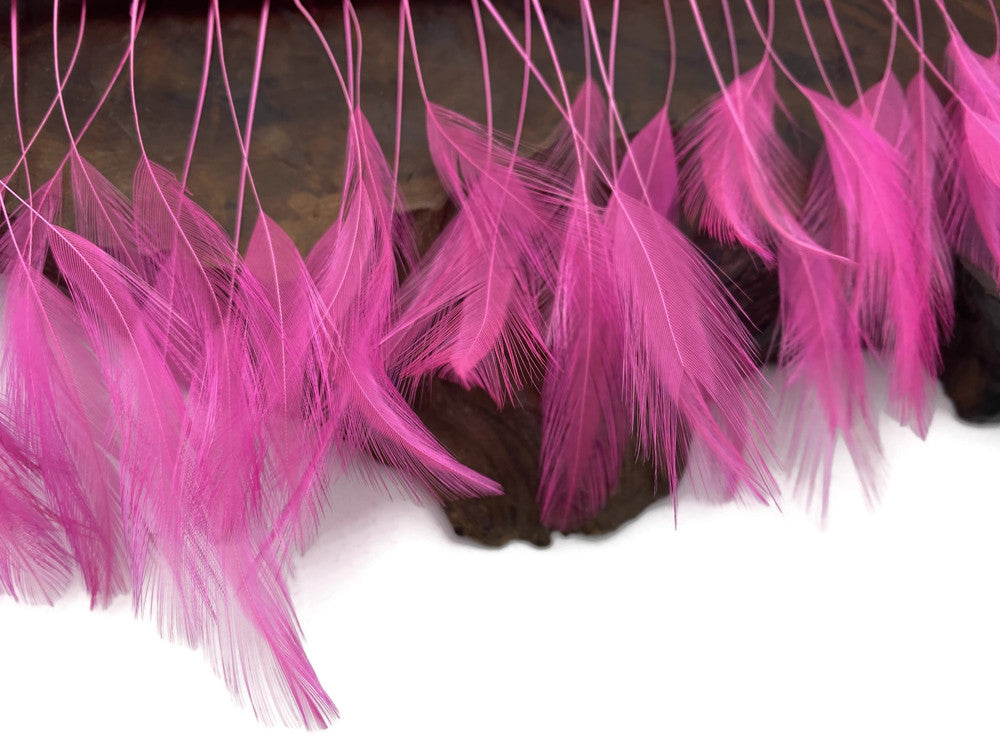 1 Yard - Hot Pink Stripped Rooster Neck Hackle Eyelash Wholesale Feather Trim (Bulk)