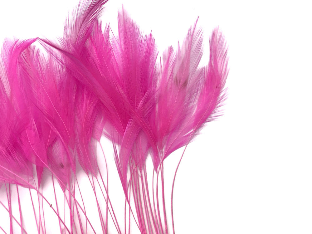 1 Dozen - Hot Pink Stripped Rooster Neck Hackle Eyelash Feather