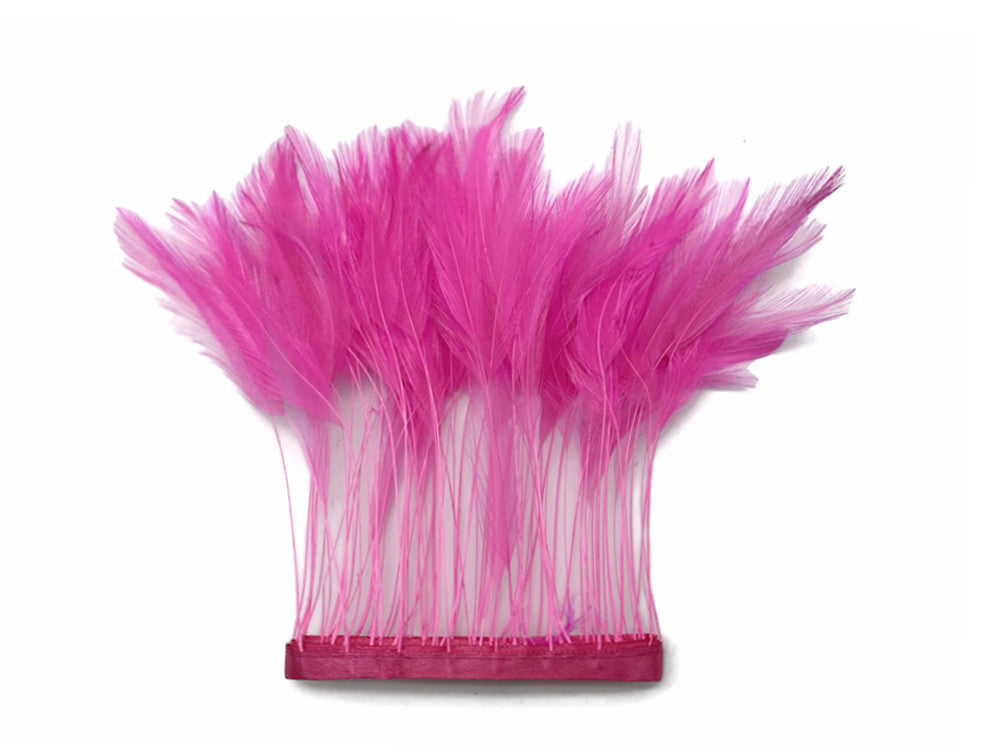 1 Yard - Hot Pink Stripped Rooster Neck Hackle Eyelash Wholesale Feather Trim (Bulk)