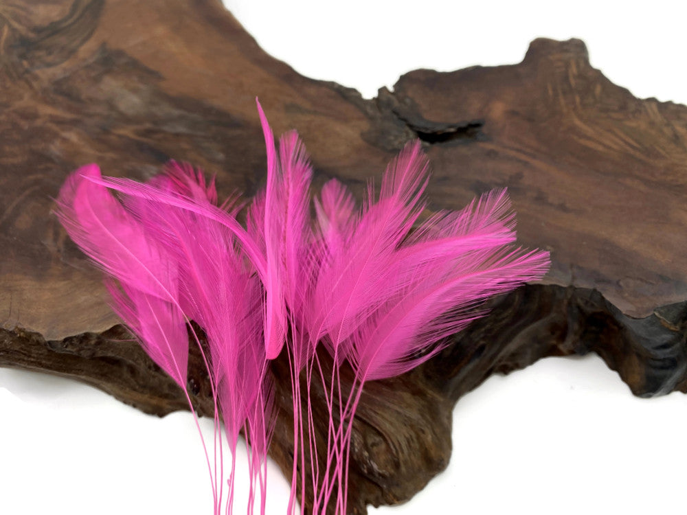 1 Dozen - Hot Pink Stripped Rooster Neck Hackle Eyelash Feather