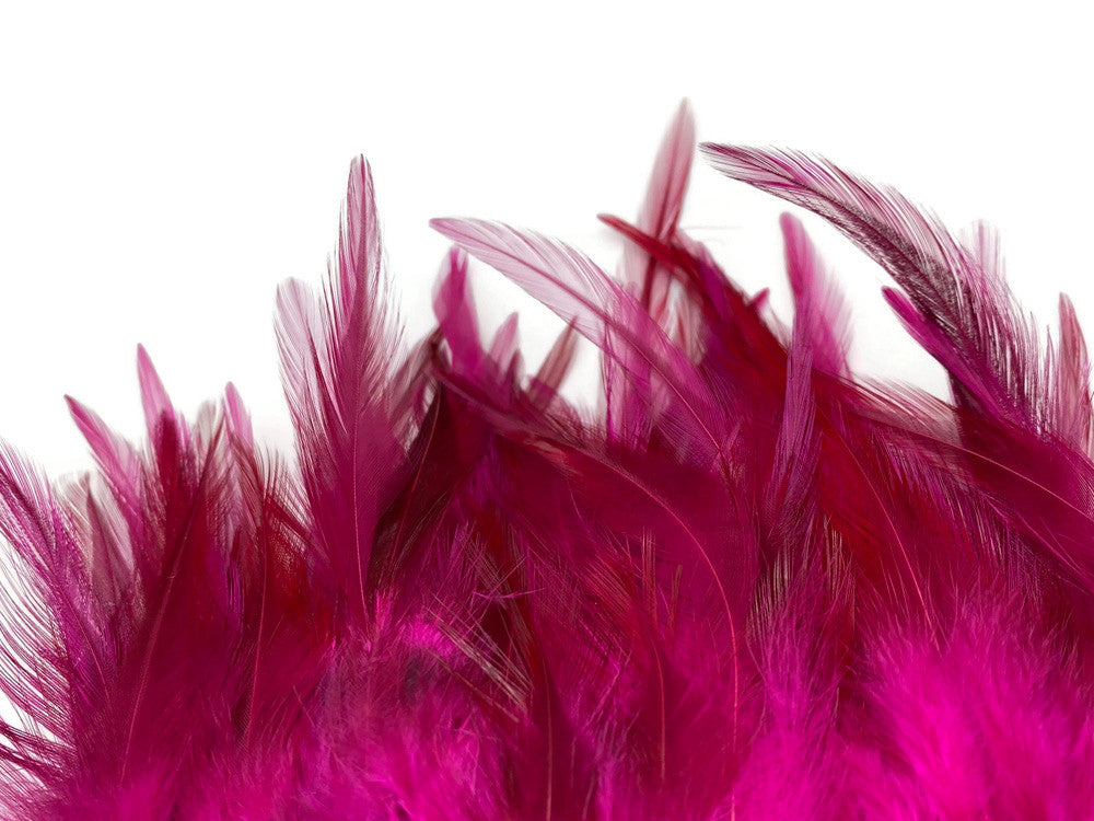 1 Yard - Dyed Hot Pink Over Natural Rooster Neck Hackle Saddle Feather Wholesale Trim