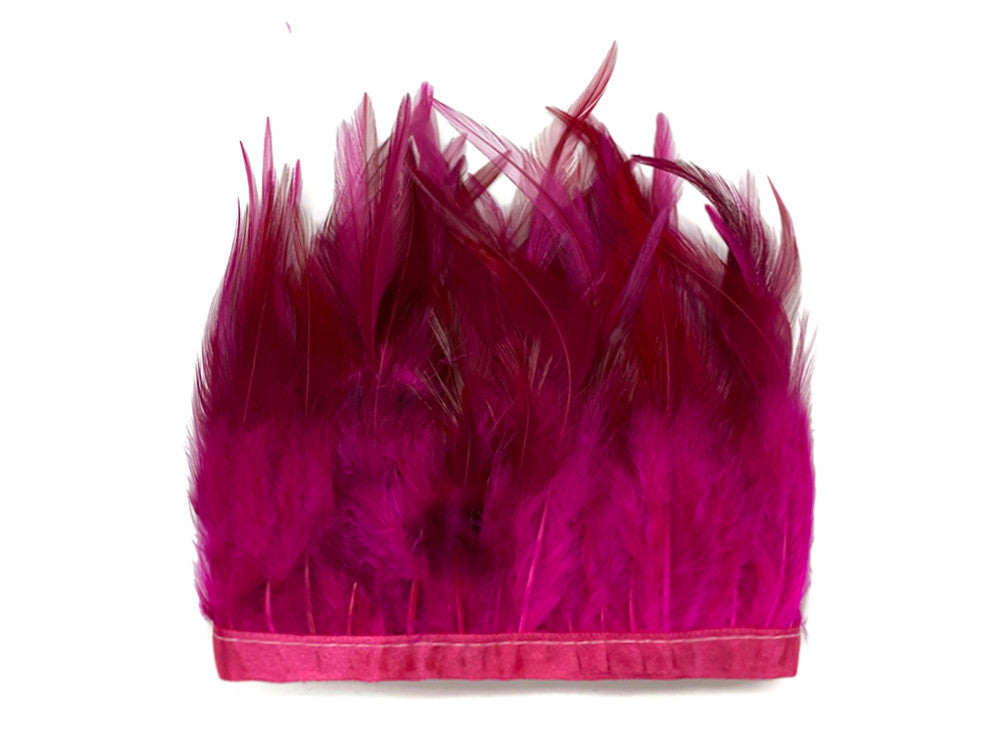 1 Yard - Dyed Hot Pink Over Natural Rooster Neck Hackle Saddle Feather Wholesale Trim