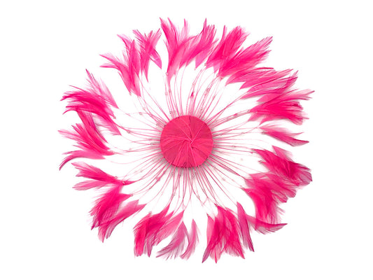 1 Piece - Hot Pink Whole Beaded Pinwheel Stripped Rooster Hackle Feather Plates