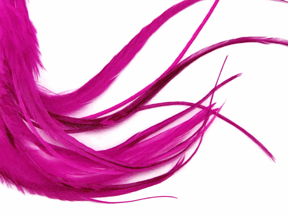 1 Dozen - Medium Solid Hot Pink Rooster Saddle Whiting Hair Extension Feathers