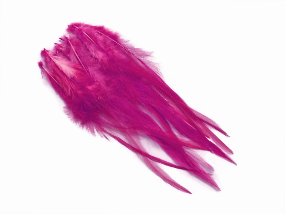 1 Dozen - Medium Solid Hot Pink Rooster Saddle Whiting Hair Extension Feathers