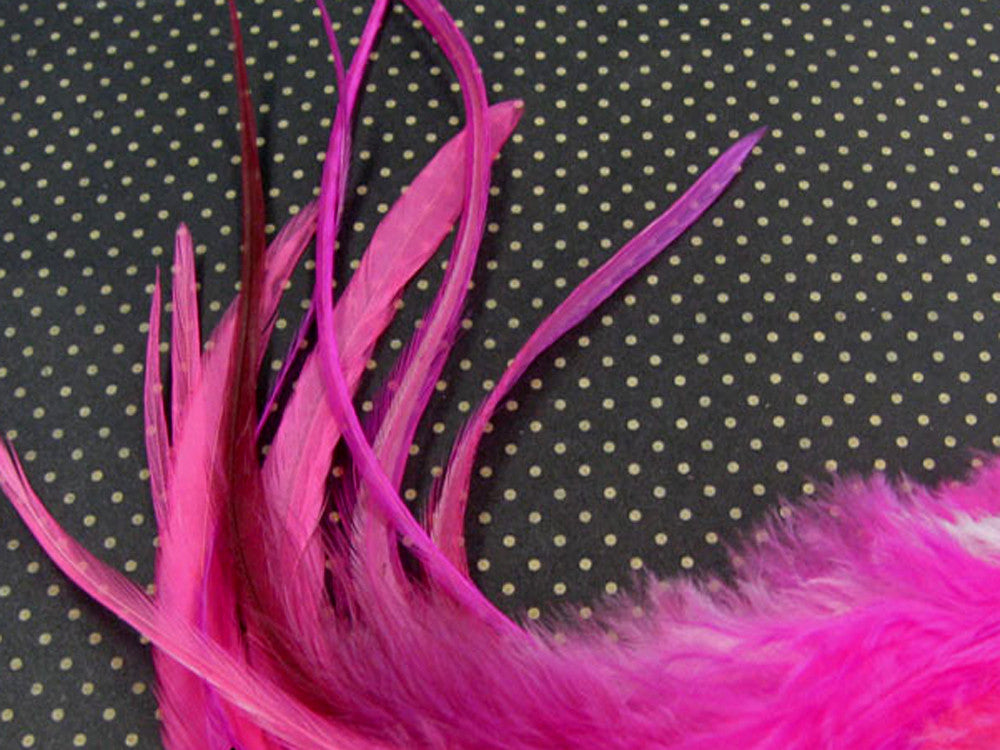 1 Dozen - Medium Solid Hot Pink Rooster Saddle Whiting Hair Extension Feathers