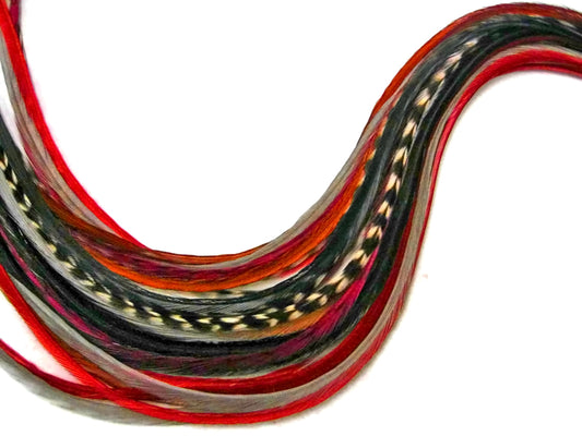12 Strands - Hot Mix Thin Long Grizzly Whiting Farm Rooster Salon Hair Extension Feathers