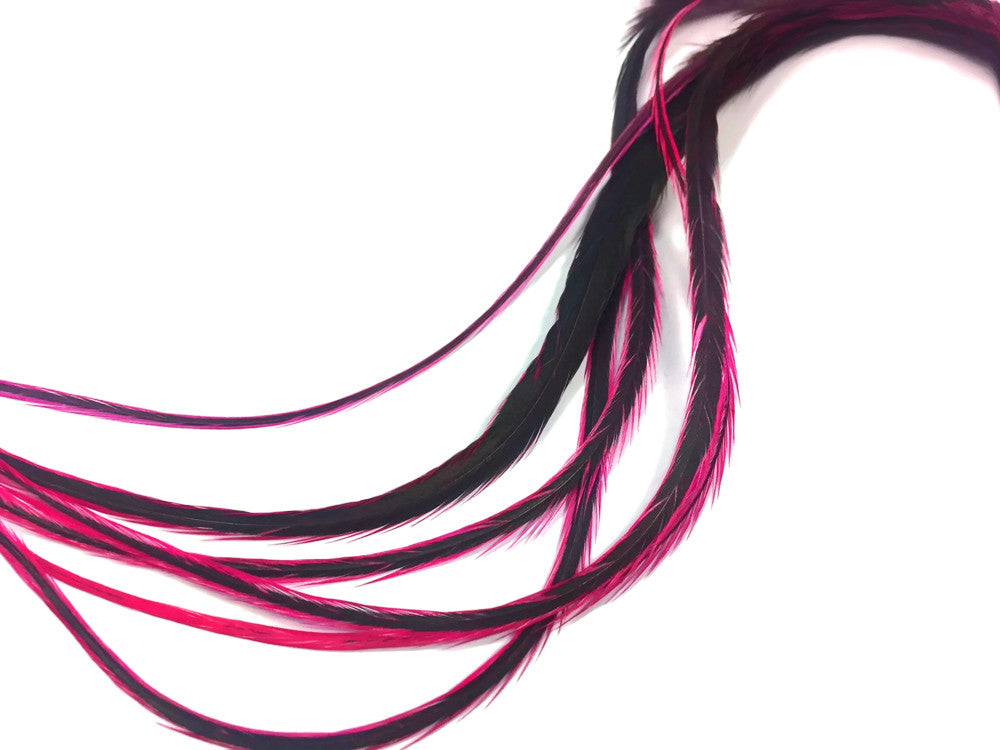 6 Pieces - XL Hot Pink Badger Thick Extra Long Rooster Hair Extension Feathers