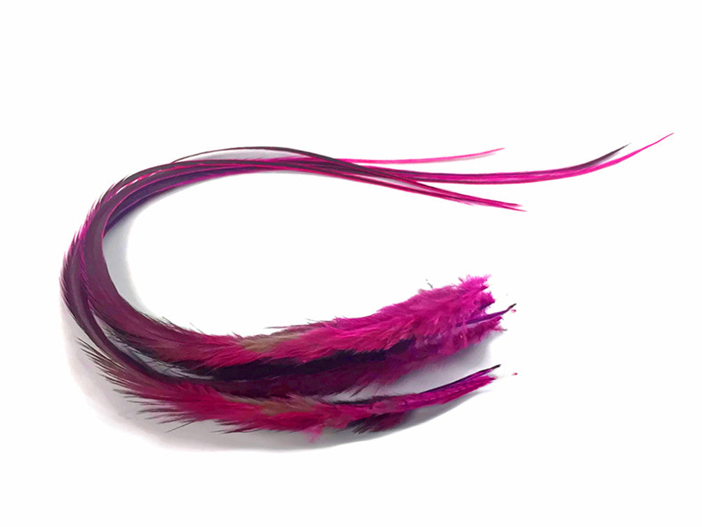 6 Pieces - Hot Pink Badger Thick Long Rooster Hair Extension Feathers