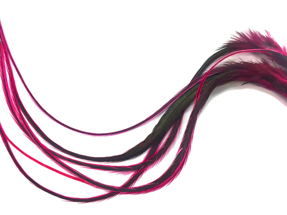 6 Pieces - Hot Pink Badger Thick Long Rooster Hair Extension Feathers