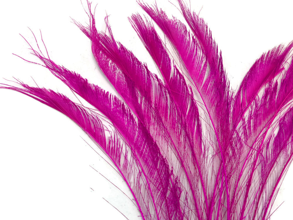 50 Pieces - Hot Pink Bleached Peacock Swords Cut Wholesale Feathers (Bulk)