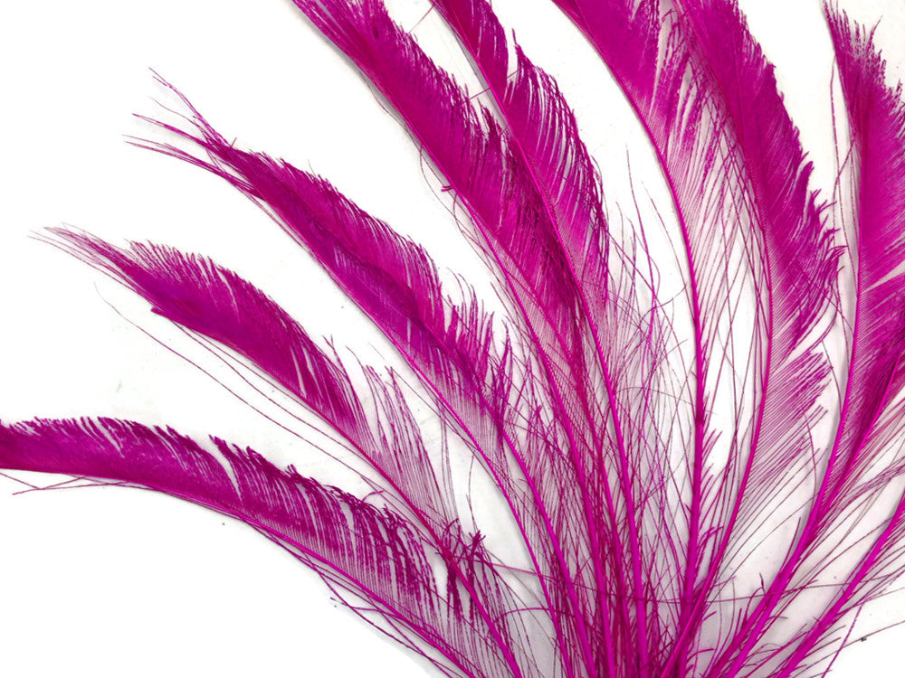 50 Pieces - Hot Pink Bleached Peacock Swords Cut Wholesale Feathers (Bulk)