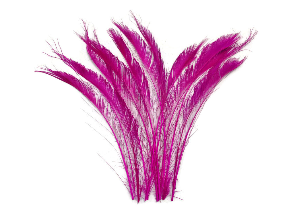 5 Pieces - Hot Pink Bleached Peacock Swords Cut Feathers