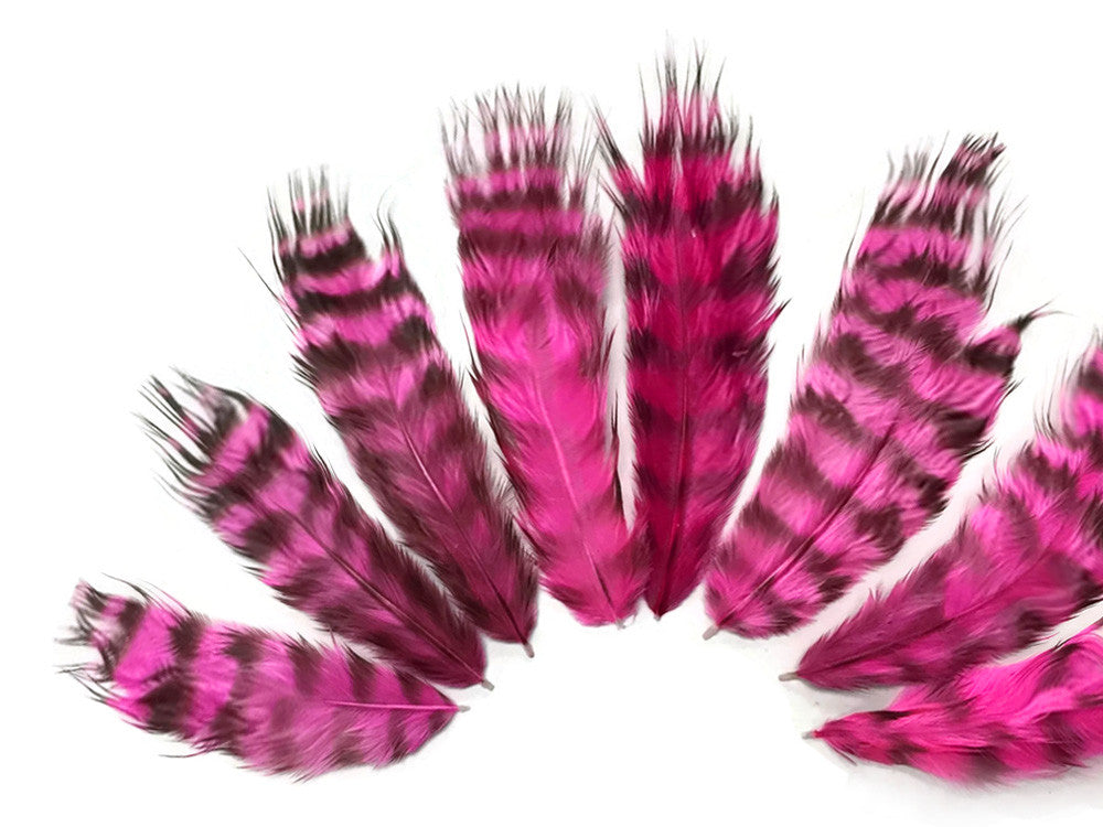 1 Dozen - Hot Pink Grizzly Mini Rooster Chickabou Fluff Whiting Hair Feathers