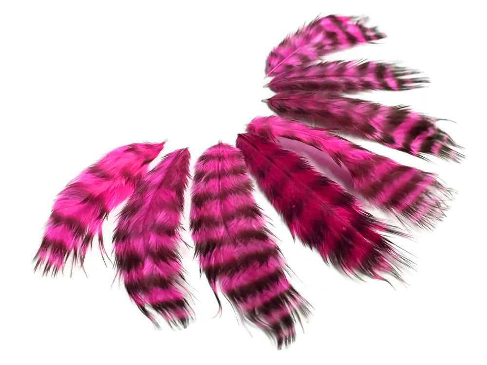 1 Dozen - Hot Pink Grizzly Mini Rooster Chickabou Fluff Whiting Hair Feathers