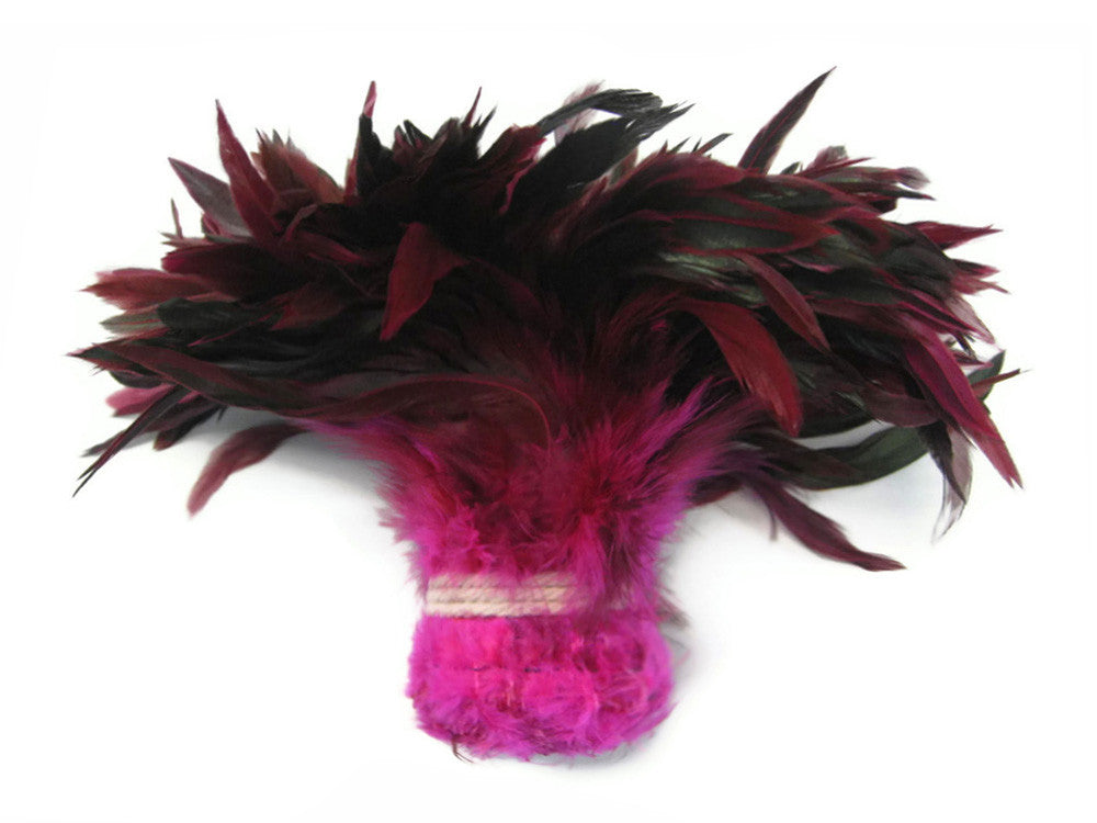 4 Inch Strip - Hot Pink Dyed Half Bronze Strung Rooster Schlappen Feathers