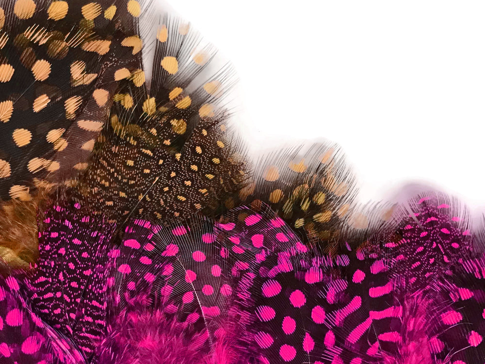 1 Yard - Hot Pink Guinea Polka Dot Hen Plumage Feather Trim