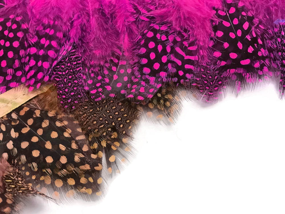 1 Yard - Hot Pink Guinea Polka Dot Hen Plumage Feather Trim