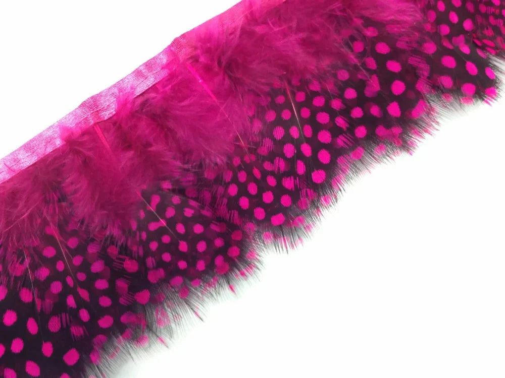 1 Yard - Hot Pink Guinea Polka Dot Hen Plumage Feather Trim