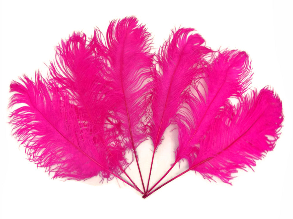 10 Pieces -  12-16" Hot Pink Dyed Ostrich Tail Fancy Feathers