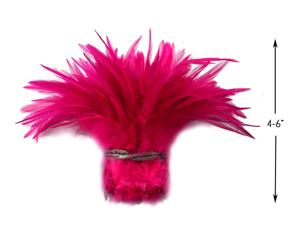 4 Inch Strip – 4-6” Dyed Hot Pink Strung Chinese Rooster Saddle Feathers 