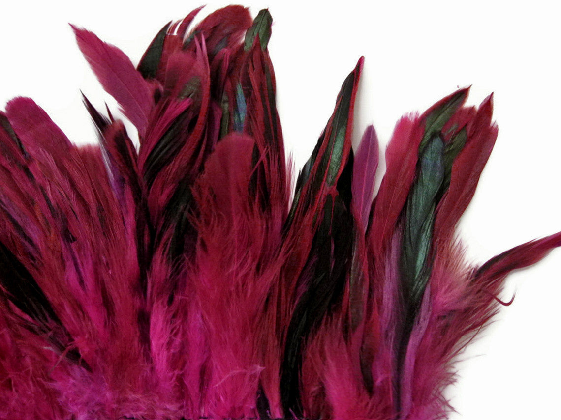 4 Inch Strip - Hot Pink Dyed Half Bronze Strung Rooster Schlappen Feathers