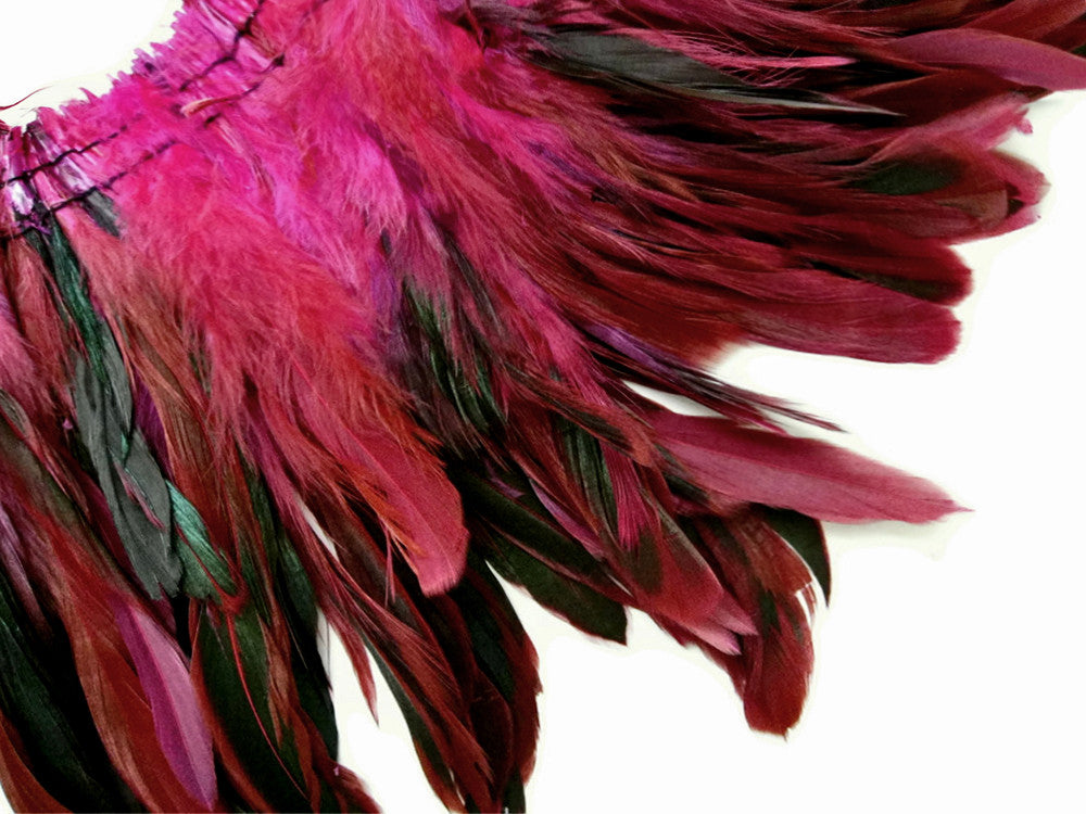 4 Inch Strip - Hot Pink Dyed Half Bronze Strung Rooster Schlappen Feathers