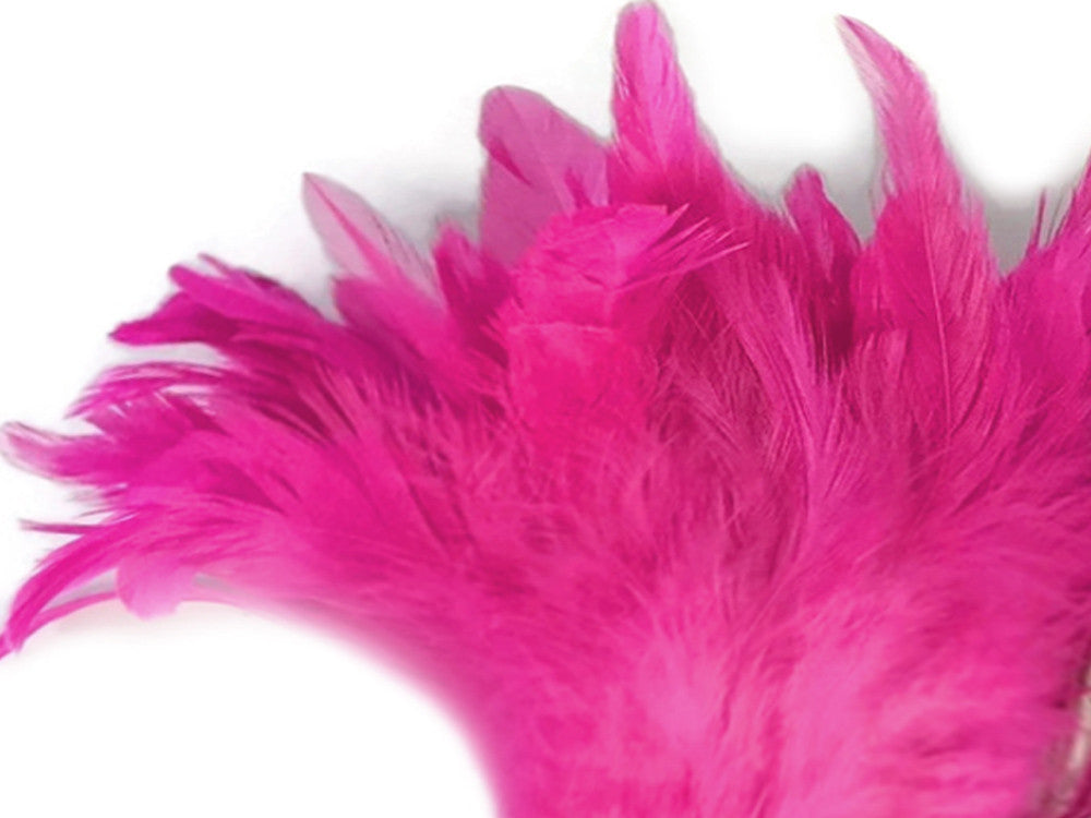 4 Inch Strip - Hot Pink Bleached & Dyed Strung Rooster Schlappen Feathers