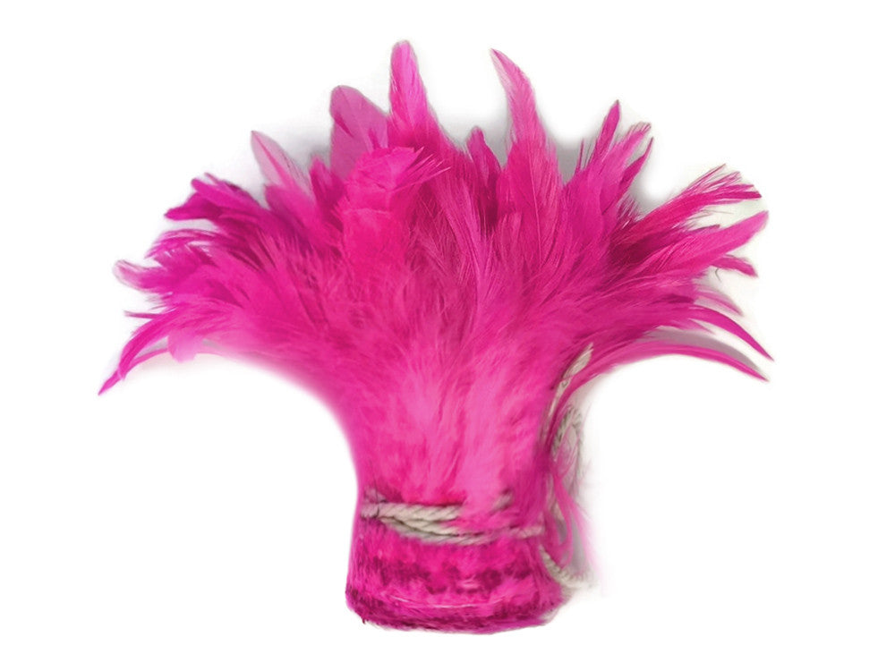 4 Inch Strip - Hot Pink Bleached & Dyed Strung Rooster Schlappen Feathers