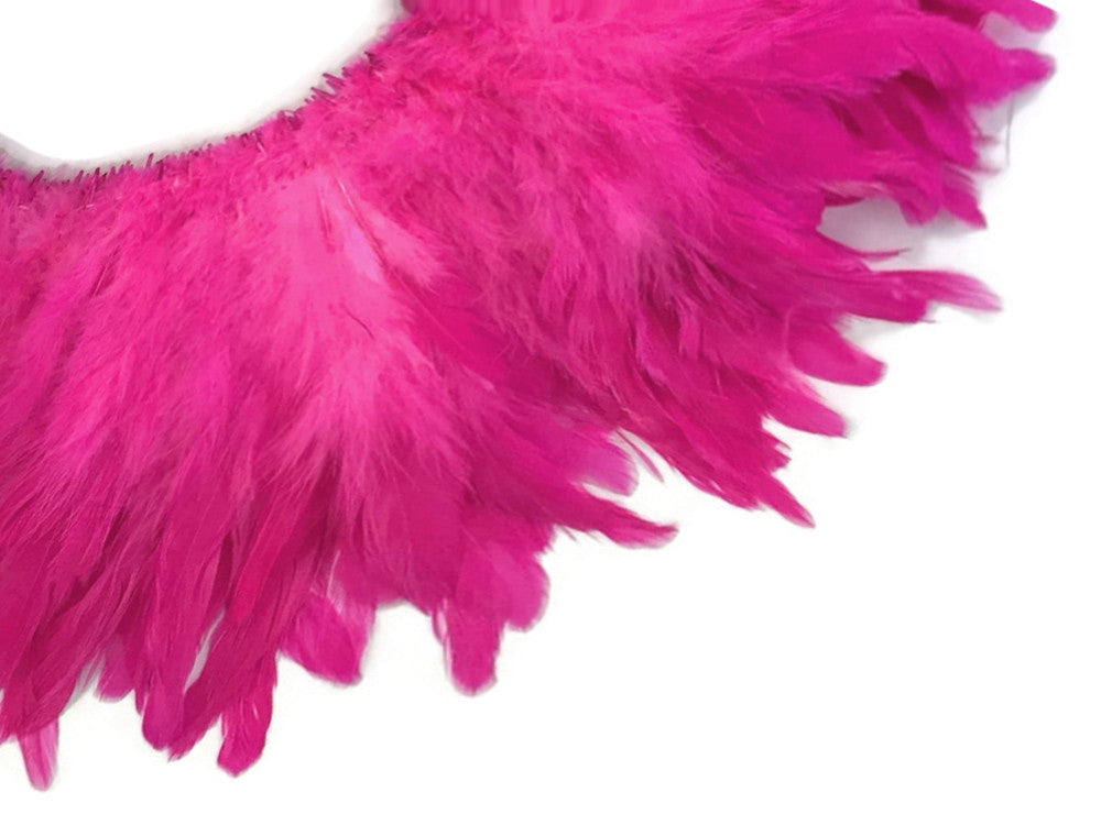 1 Yard - Hot Pink Bleached & Dyed Strung Rooster Schlappen Wholesale Feathers (Bulk)