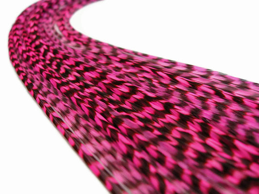 1 Piece - Hot Pink Thin Long Grizzly Rooster Hair Extension Feather & Silicon Bead