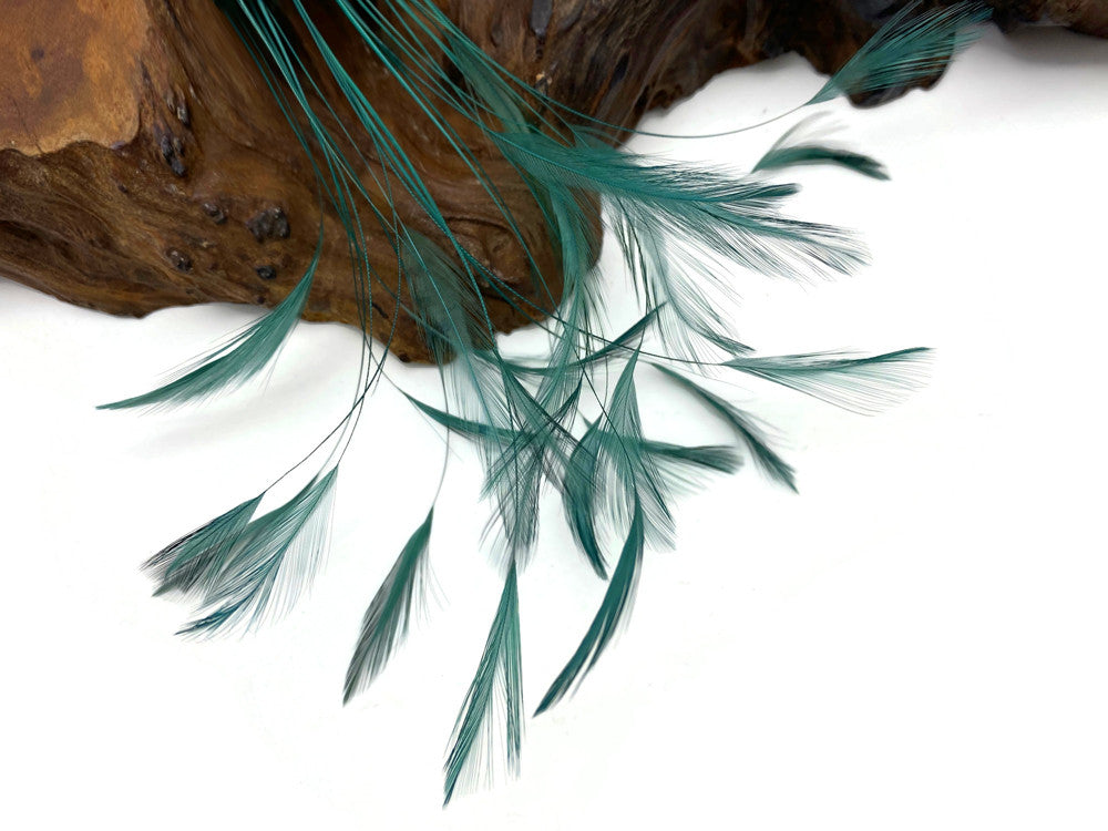 1 Yard - Hunter Green Stripped Rooster Neck Hackle Eyelash Wholesale Feather Trim (Bulk)