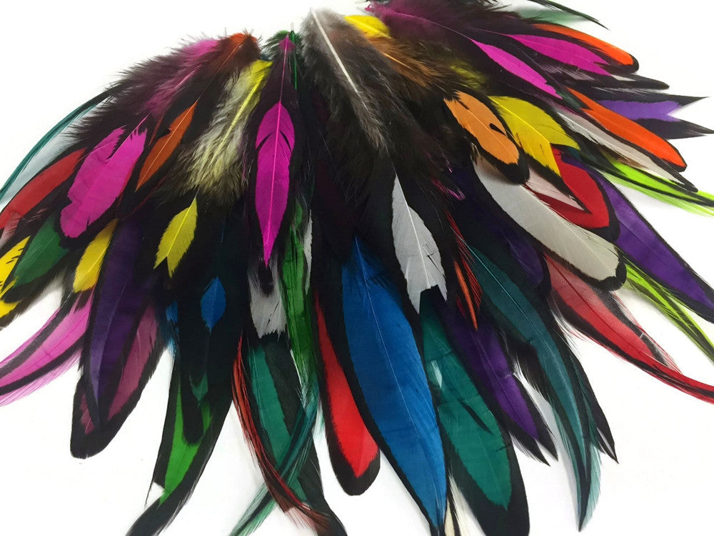 1 Pack - Imperfect Colorful Mix Laced Hen Rooster Cape Saddle Feather 0.05 Oz.