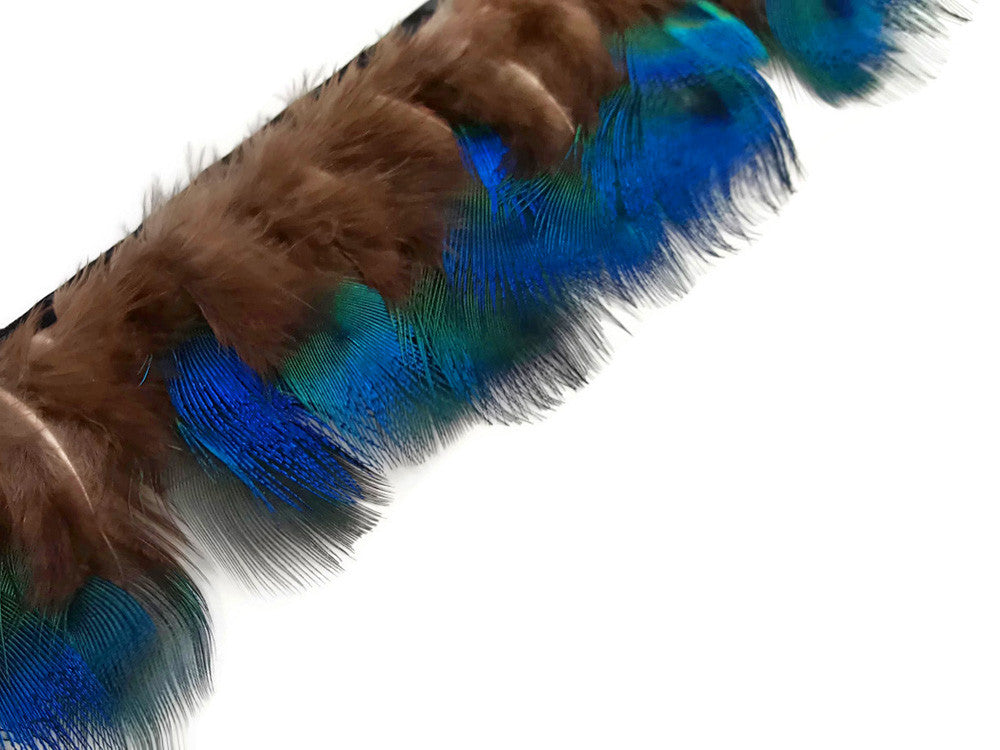 1 Yard - Iridescent Blue Peacock Plumage Fringe / Trim Feathers