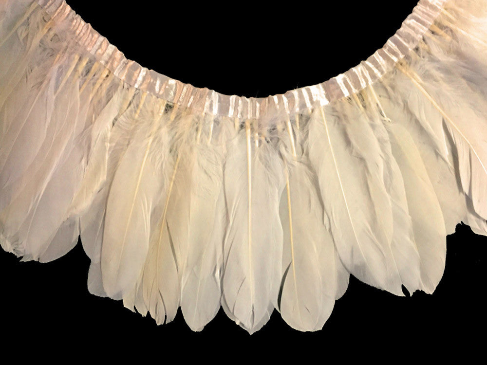 1 Yard - Ivory Goose Pallet Parried Dyed Feather Trim