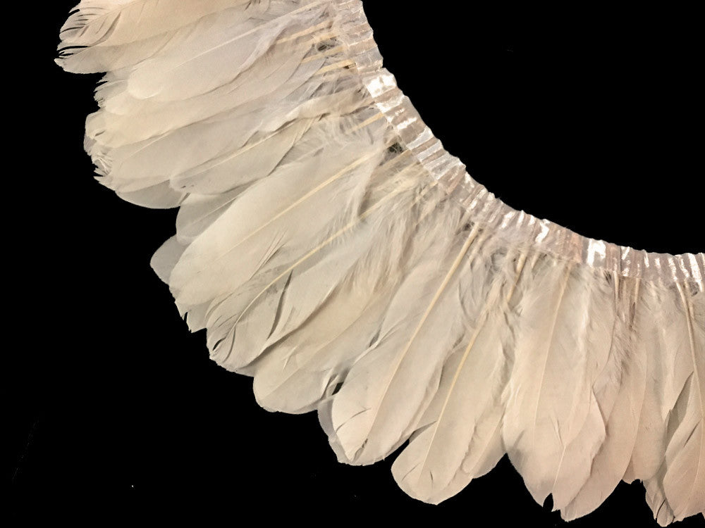 1 Yard - Ivory Goose Pallet Parried Dyed Feather Trim