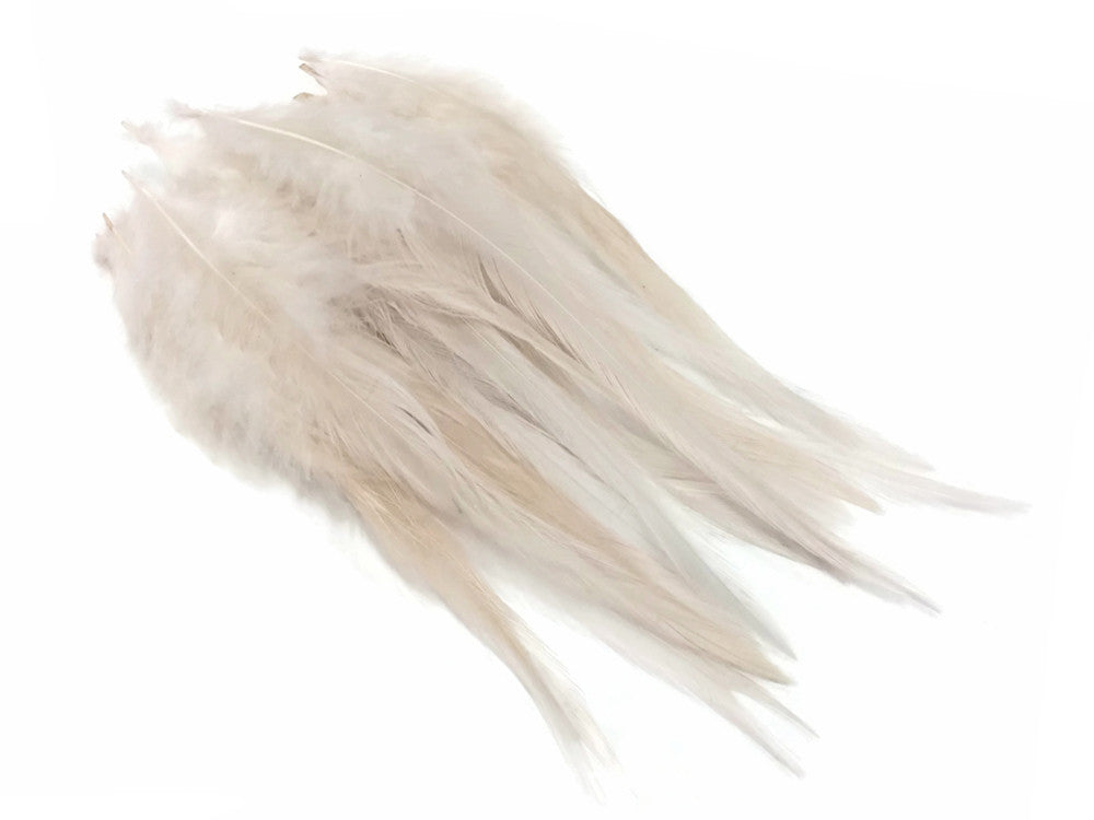 1 Dozen - Short Solid Ivory Whiting Farm Rooster Saddle Hair Extension Feathers