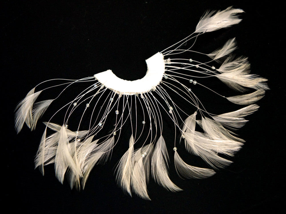 1 Piece - Ivory Half Beaded Pinwheel Stripped Rooster Hackle Feather Pads