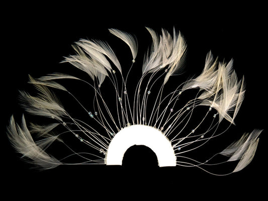 1 Piece - Ivory Half Beaded Pinwheel Stripped Rooster Hackle Feather Pads