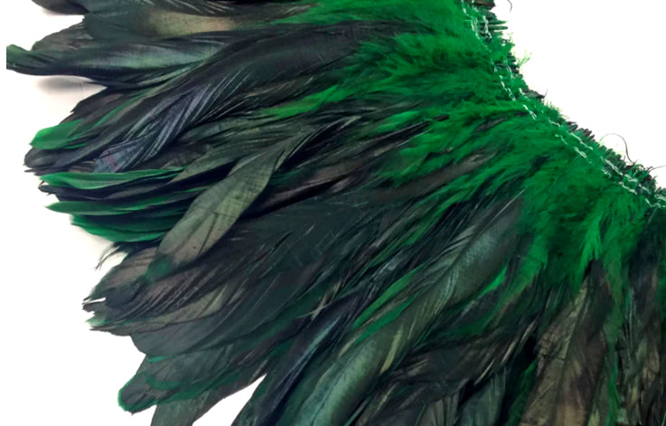 1/2 Yard - 8-10" Kelly Green Half Bronze Natural Dyed Coque Tail Strung Wholesale Feathers (Bulk)