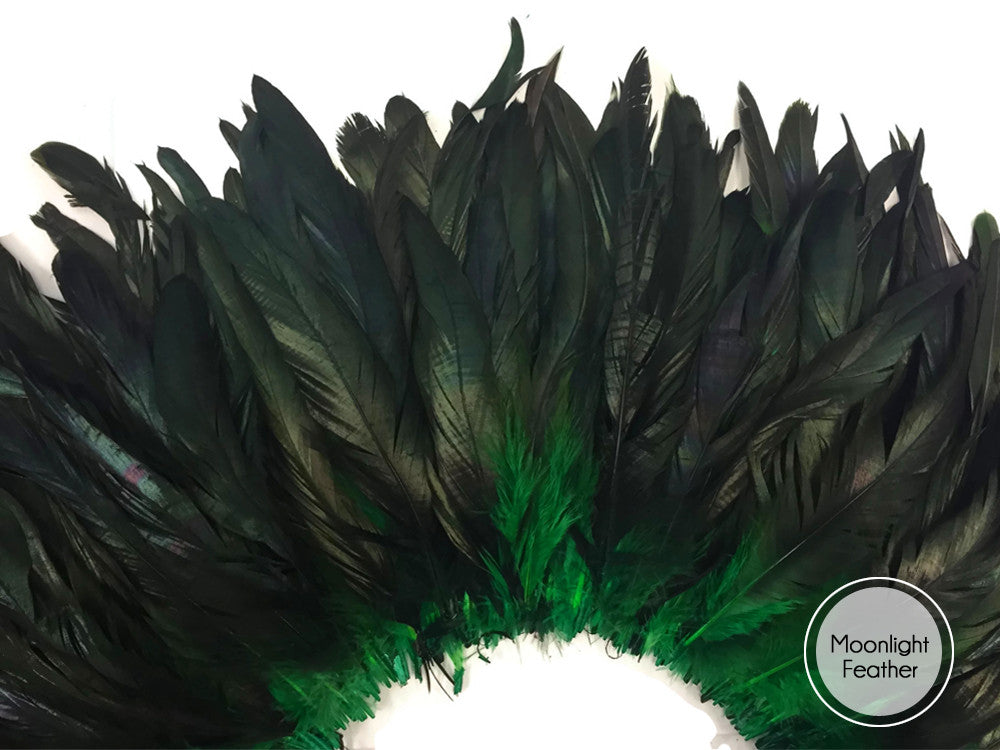 1/2 Yard - Green Half Bronze Natural Dyed Coque Tail Strung Wholesale Feathers (Bulk)