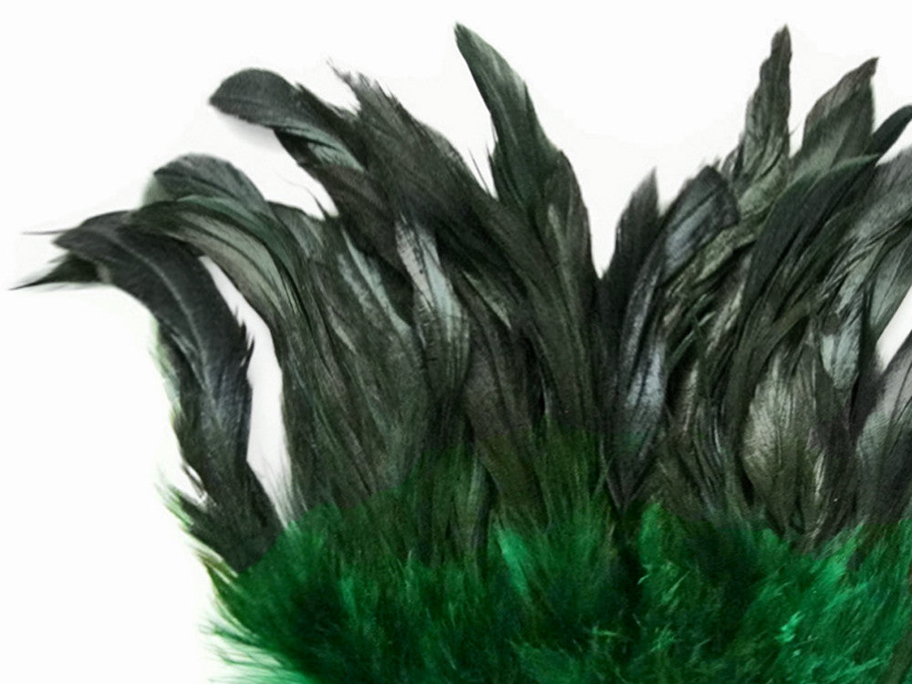 4 Inch Strip - Kelly Green Dyed Half Bronze Strung Rooster Schlappen Feathers