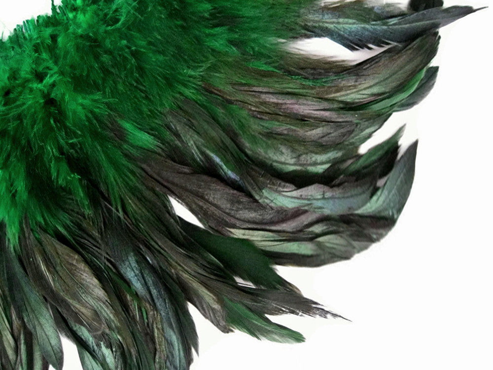 4 Inch Strip - Kelly Green Dyed Half Bronze Strung Rooster Schlappen Feathers