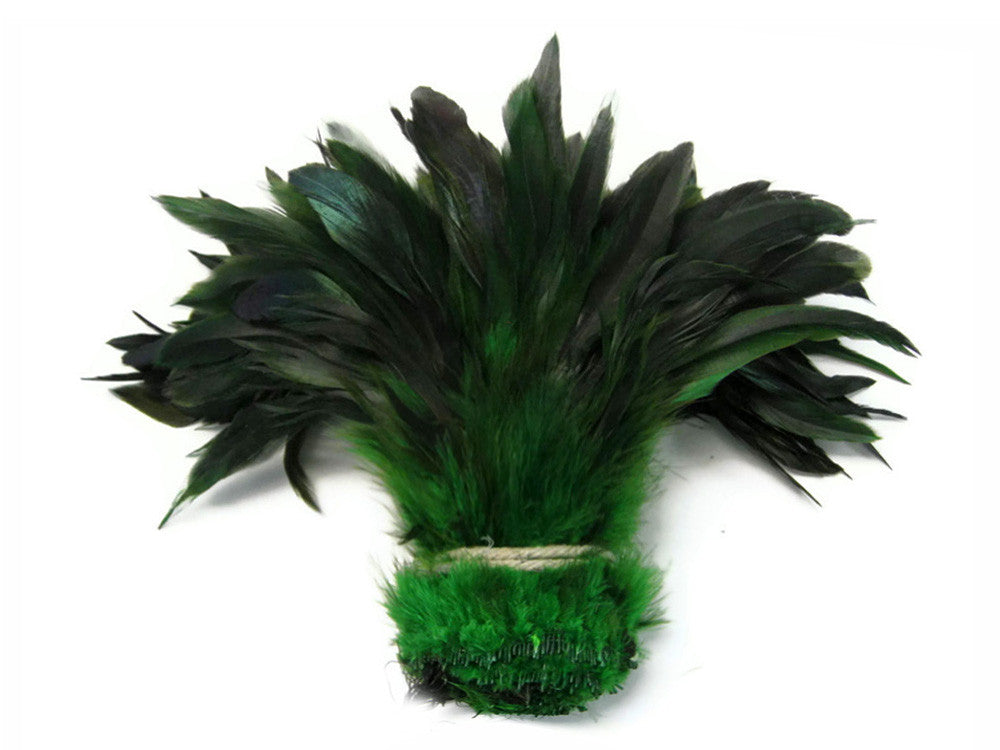 4 Inch Strip - Kelly Green Dyed Half Bronze Strung Rooster Schlappen Feathers