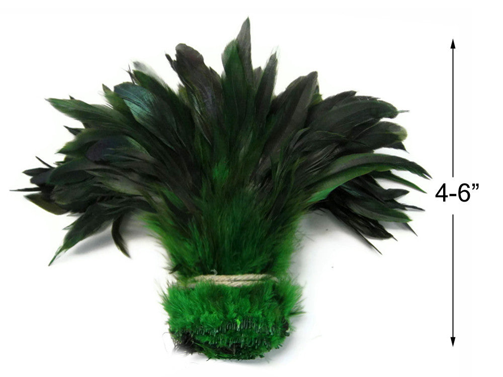 4 Inch Strip - Kelly Green Dyed Half Bronze Strung Rooster Schlappen Feathers