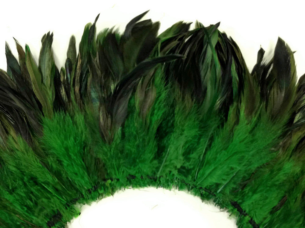 4 Inch Strip - Kelly Green Dyed Half Bronze Strung Rooster Schlappen Feathers