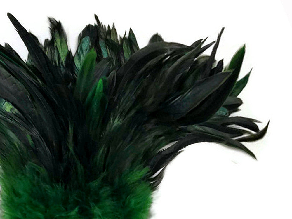 4 Inch Strip - Kelly Green Dyed Half Bronze Strung Rooster Schlappen Feathers