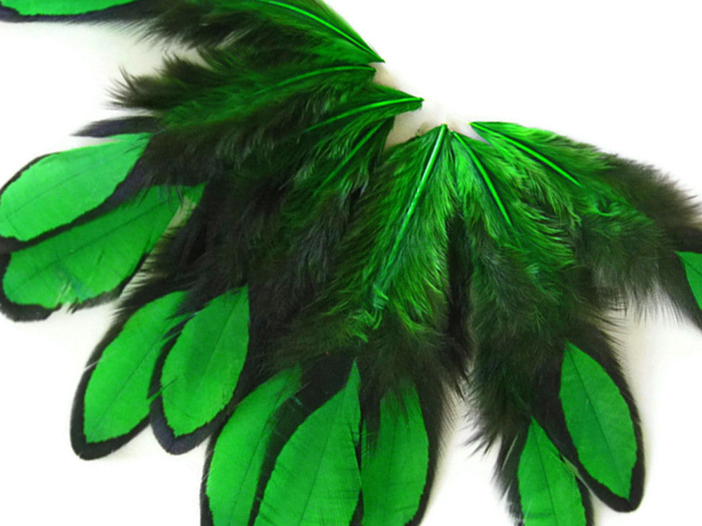 1 Dozen - Kelly Green Whiting Farms Laced Hen Saddle Feathers