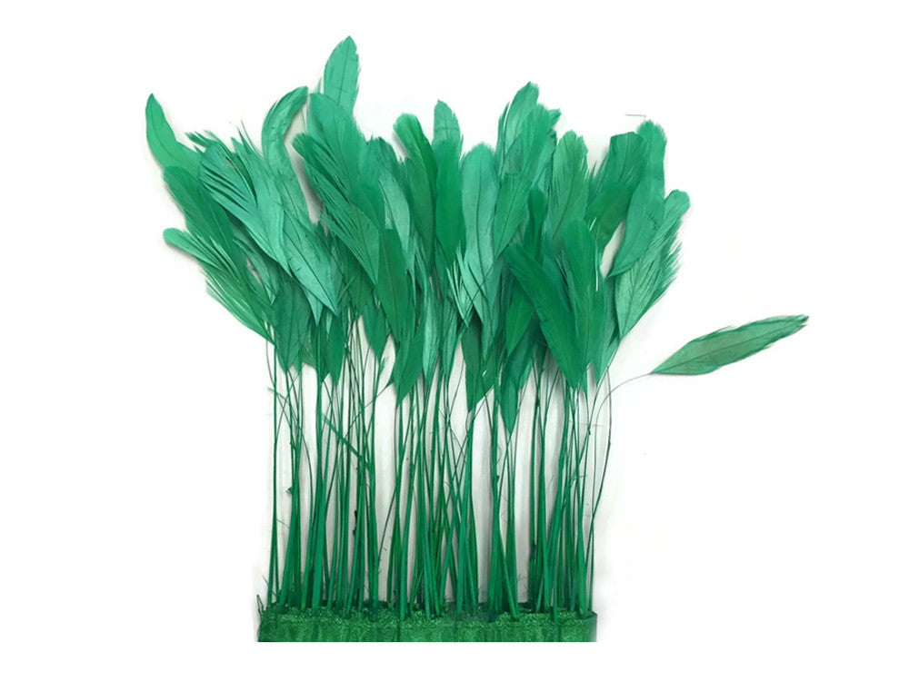 1 Yard - Kelly Green Stripped Coque Tail Feathers Wholesale Trim (Bulk)