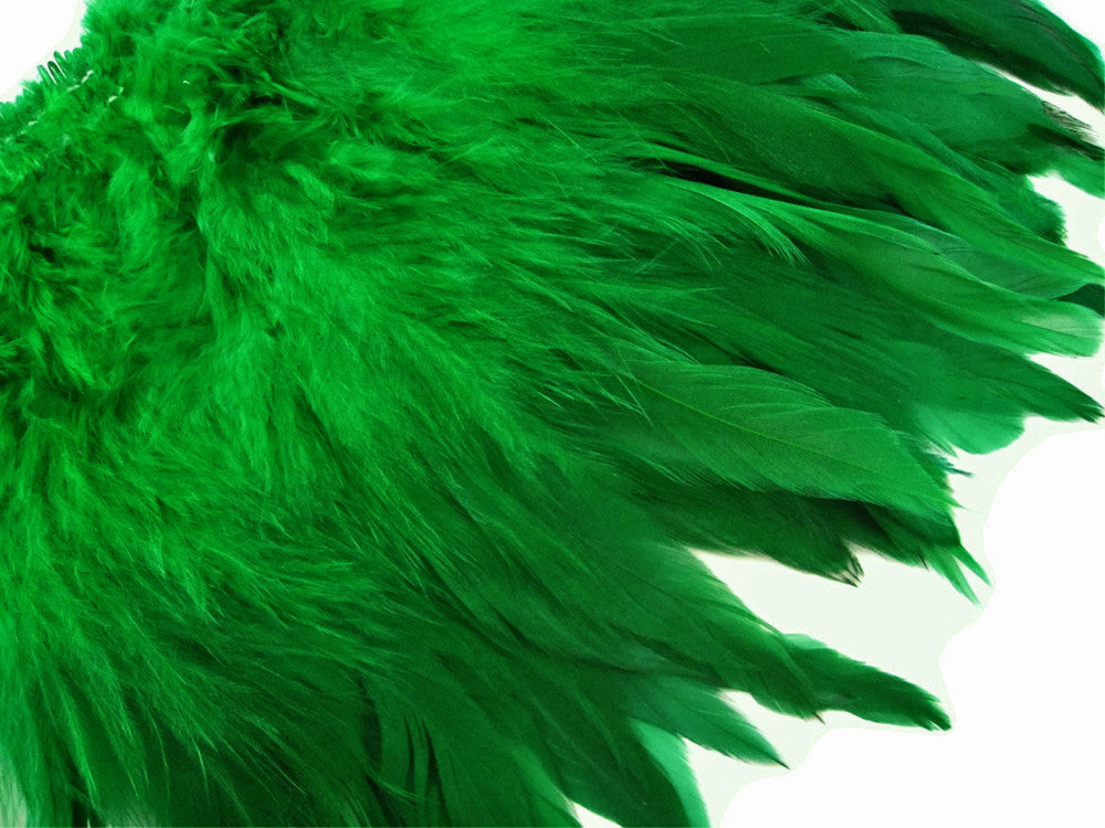 4 Inch Strip – 4-6” Dyed Kelly Green Strung Chinese Rooster Saddle Feathers